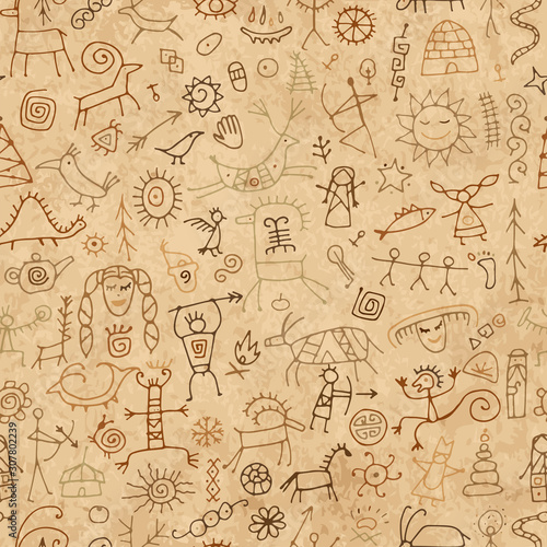 Rock paintings background, seamless pattern for your design