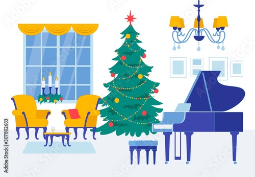 Home Luxury Living Room New Year Interior Cartoon