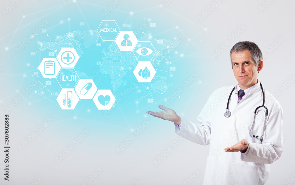 Middle aged professional doctor with medical concept Middle aged professional doctor with medical concept