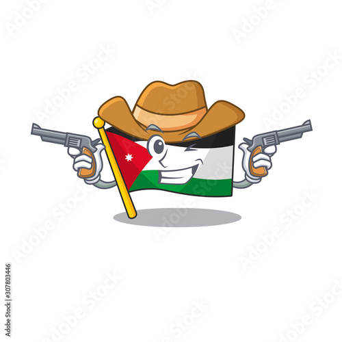 Flag jordan cartoon character as a Cowboy holding guns