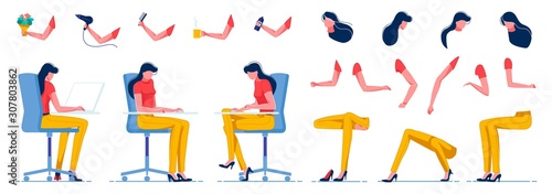 Sitting Female Office Worker Creation Kit Flat.