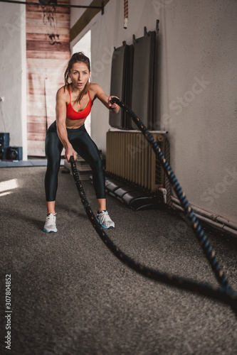 Endurance Exercise - Slim Sexy Exercise Girl with Ropes