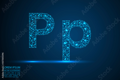 English letters abstract font consists 3d of triangles, lines, dots and connections. Vector illustration EPS 10.