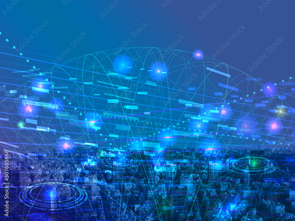 デジタルネットワーク網 青のサイバー空間背景素材イメージ Stock Illustration Adobe Stock