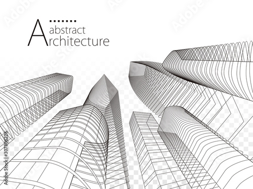 3D illustration linear drawing, architecture urban building design, architecture modern abstract background. 