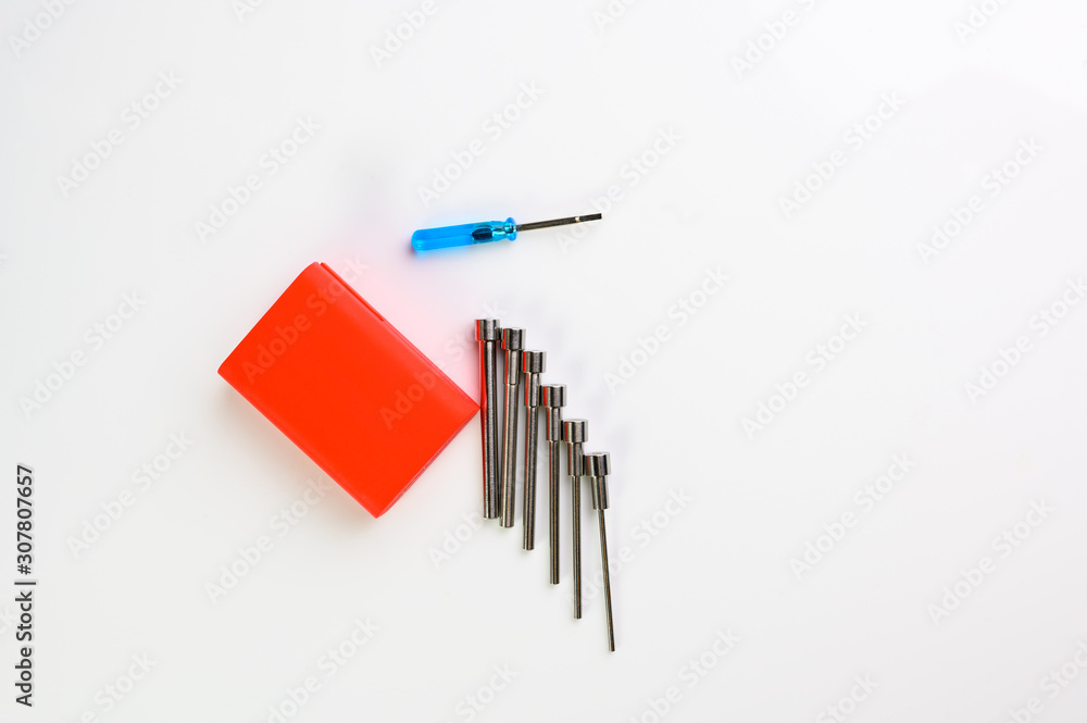 set of electronic cigaratte atomiser coil formers for building with precision screwdriver in latex block set of electronic cigaratte atomiser coil formers for building with precision screwdriver in latex block