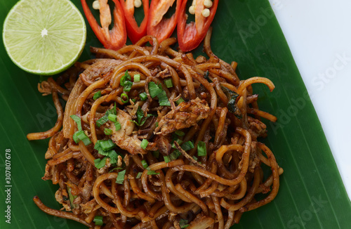 Close up fried noodles, mi goreng or mee goreng mamak