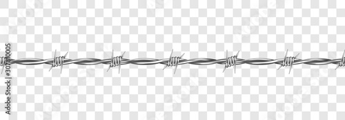Metal steel barbed wire with thorns or spikes realistic vector illustration isolated on transparent background. Fencing or barrier element for danger industrial facilities or prisons photo