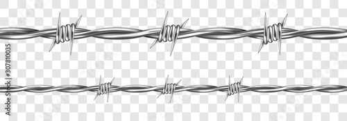 Metal steel barbed wire with thorns or spikes realistic vector illustration isolated on transparent background. Fencing or barrier element for danger industrial facilities or prisons