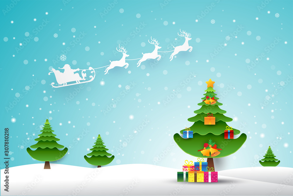 Santa Claus, Happy new year, christmas vector,paper art style