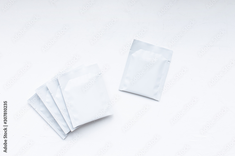 Teabag pack copyspace mockup advertising design. Tea pack on white