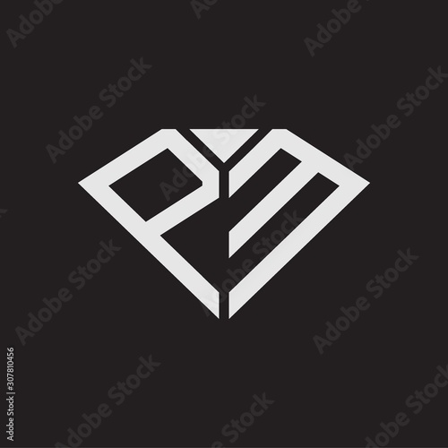 PM Logo monogram with diamonds shape ribbon designs template isolated on black backgrond
