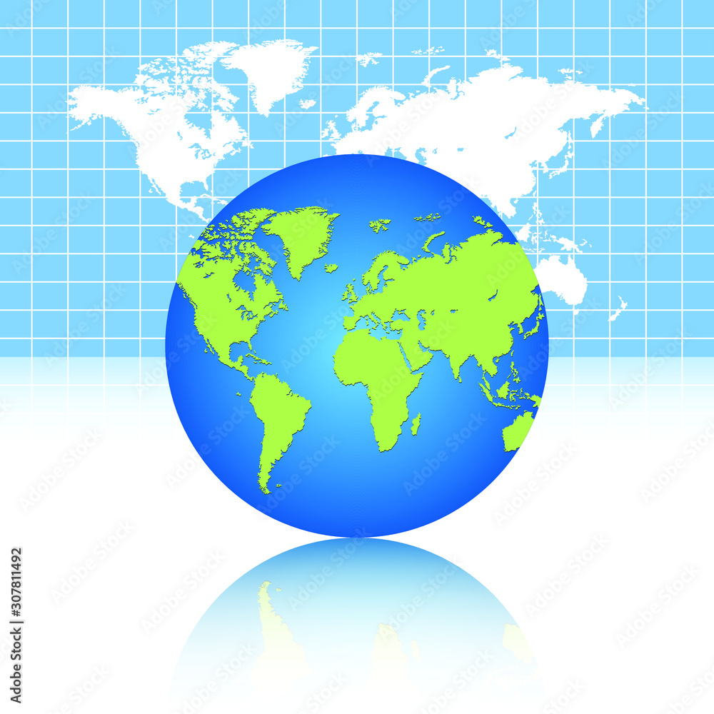 World map and globe vector illustration isolated.