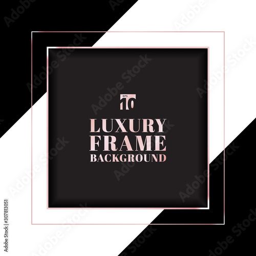 Pink gold square frame border on black and white striped background.