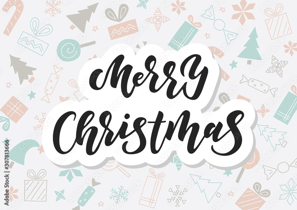 Obraz premium Merry Christmas hand drawn lettering