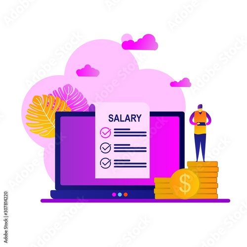 Payroll, Salary payment with Tiny People Character Concept Vector Illustration, Suitable For web landing page,Wallpaper, Background, Card, banner,Book Illustration