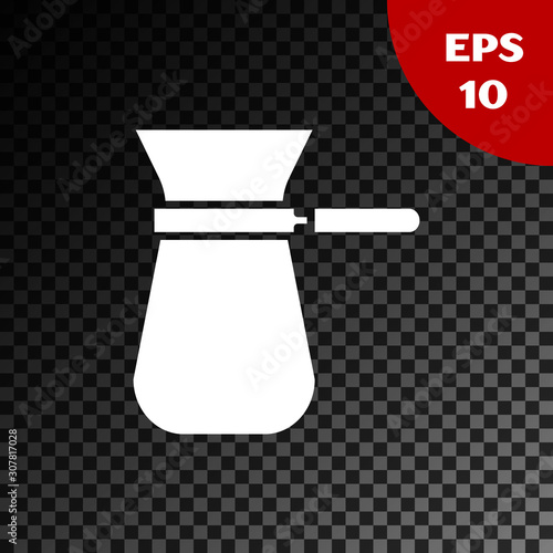 White Coffee turk icon isolated on transparent dark background. Vector Illustration