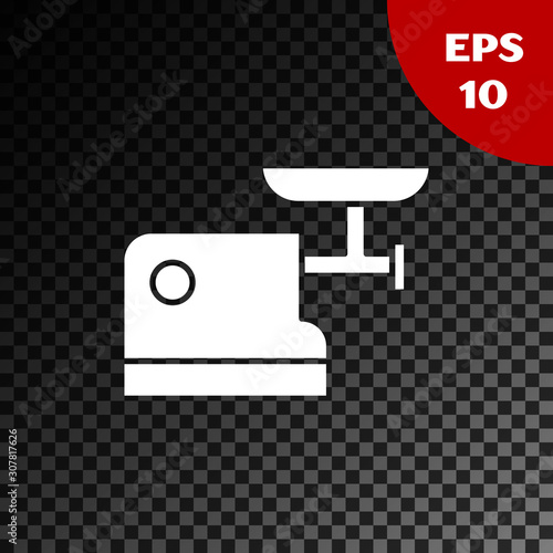 White Kitchen meat grinder icon isolated on transparent dark background. Vector Illustration