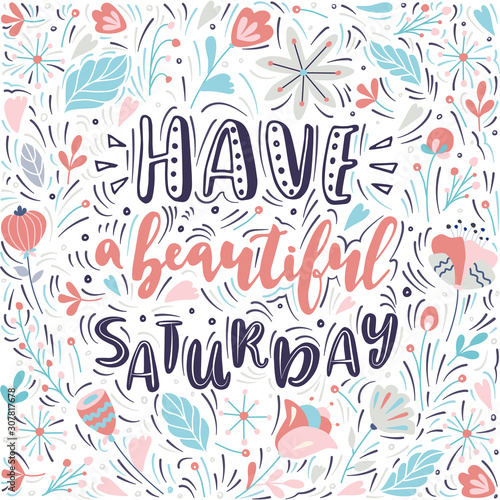 Have a beautiful Saturday. Vector lettering quote. Hand drawn text for card  poster  banner  t-shirt or packaging design.