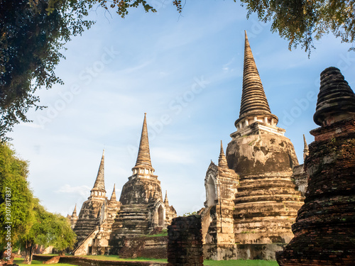 Pagoda at Wat Phra Si Sanphet temple of archaeological park in Ayutthaya Thailand.