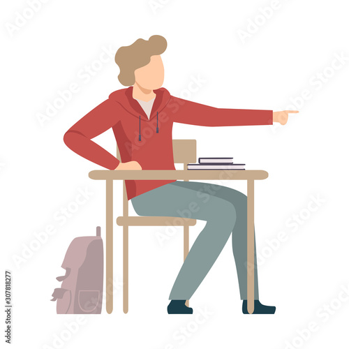 Naughty Boy Sitting At School Desk and Talking with His Neighbour Vector Illustration photo