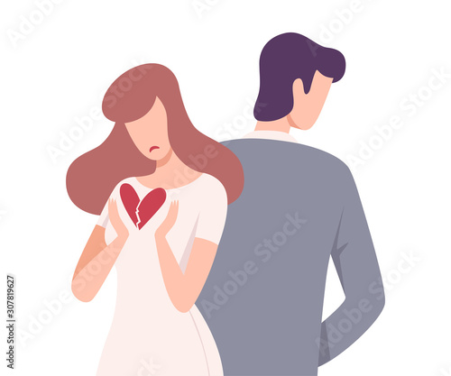 Girl with Broken Heart, Young Man Rejecting Her Love, Male and Female Characters Experiencing Unrequited Feelings, One Sided or Rejected Love Flat Vector Illustration