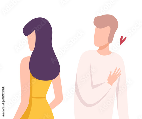 Young Woman Rejecting Loving Man, Male and Female Characters Experiencing Unrequited Feelings, One Sided or Rejected Love Flat Vector Illustration