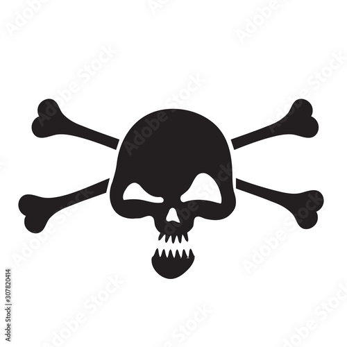 Human skull and crossbones cartoon silhouette on white isolated background. Vector image