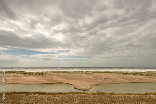 View from the inner dike on the Hondsbossche Duinen under a cloudy sky photo