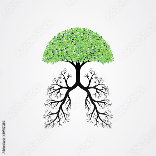 Tree vector illustration with the roots shaped like human lungs.