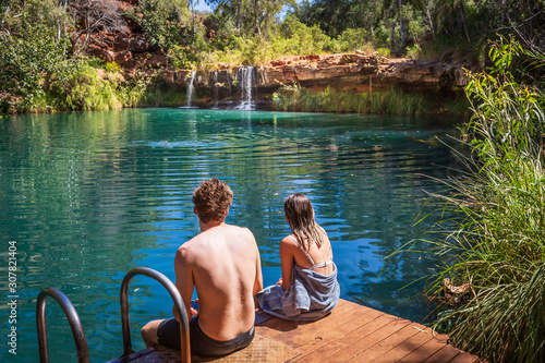 View of the waterfall at Fern Pool in Dales Gorge, Karijini National Park, Western Australia.