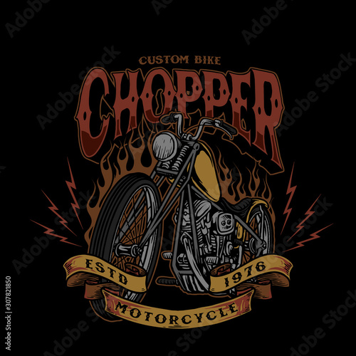 Fototapete chopper custom bike style vintage vector illustration