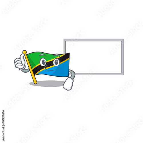 Flag tanzania cute cartoon character Thumbs up with board