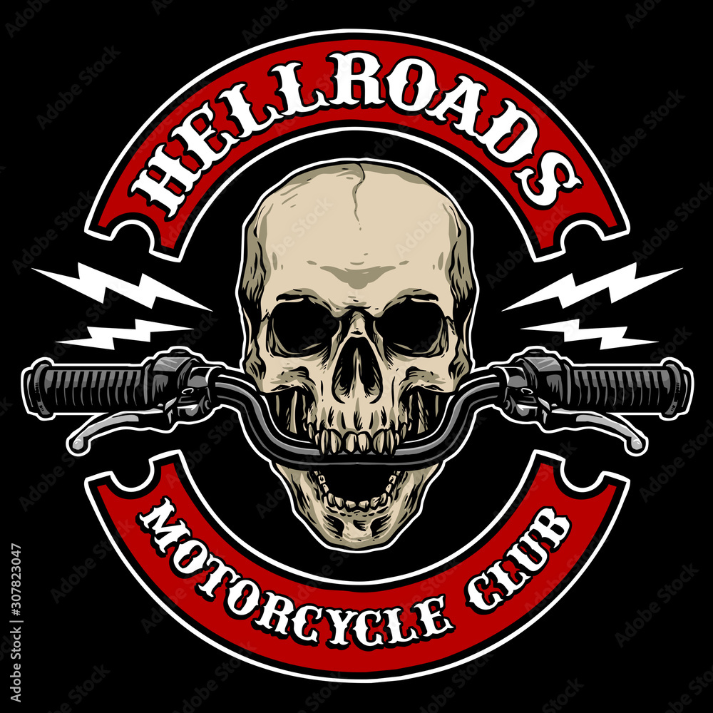vector of skull with motorcycle handle bar, suitable for motorcycle