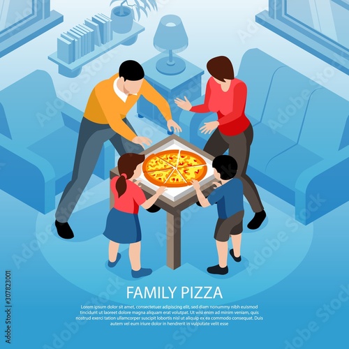 Family Pizza Isometric Background