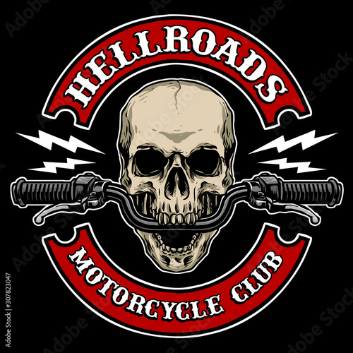 vector of skull with motorcycle handle bar, suitable for motorcycle club logo