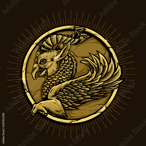 bird with horn and fish scales animal mythology from iran