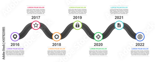 Timeline and infographic concept design, modern and elegant, with icons. Easy to customize template. EPS 10.
