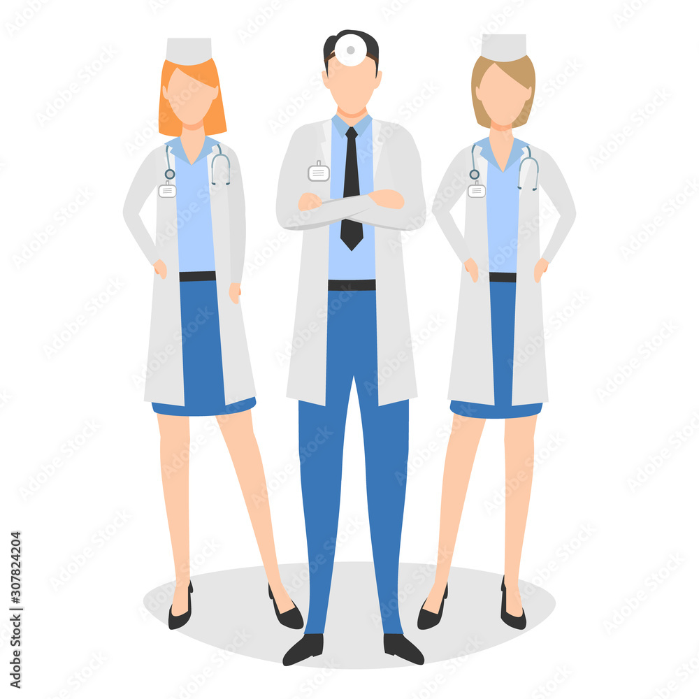 Medical team. Concept vector illustration with three doctors isolated on the white background Medical team. Concept vector illustration with three doctors isolated on the white background