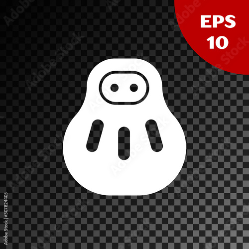 White Maneki neko cat icon isolated on transparent dark background. Japan lucky charm. Vector Illustration
