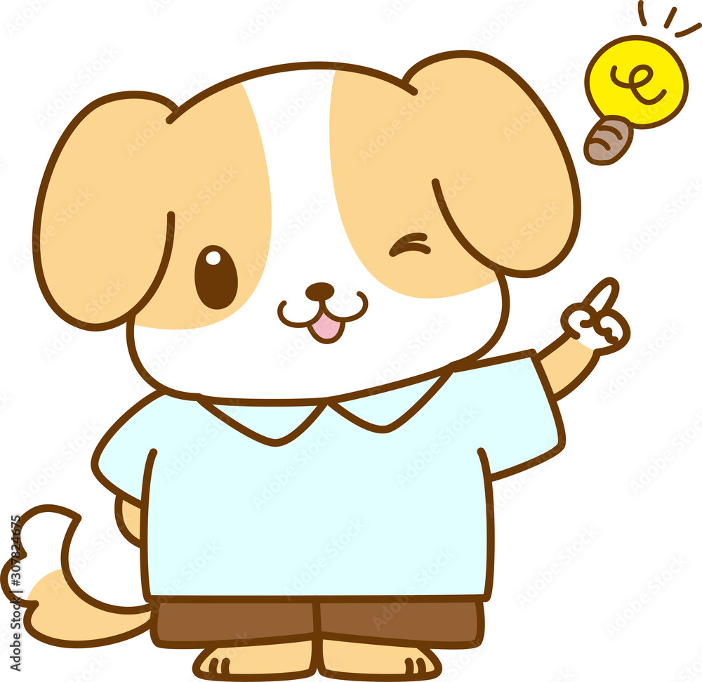 犬 キャラクター ひらめく 気づく 思いつく 電球 可愛い ビーグル 服 立つ 動物 学習 教育 Stock Vector Adobe Stock