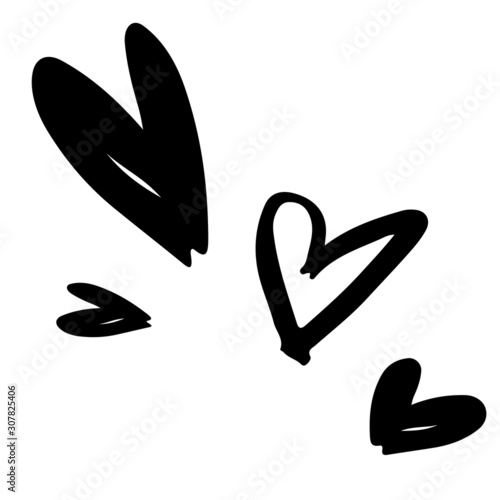 Monochrome vector cute print of hearts drawn by hand.