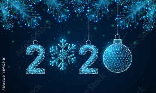 Abstract Happy 2020 New Year greeting card with fit tree branches.