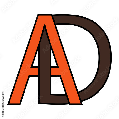 Logo syllable ad icon sign two interlaced letters A D, vector logo ad first capital letters pattern alphabet a d