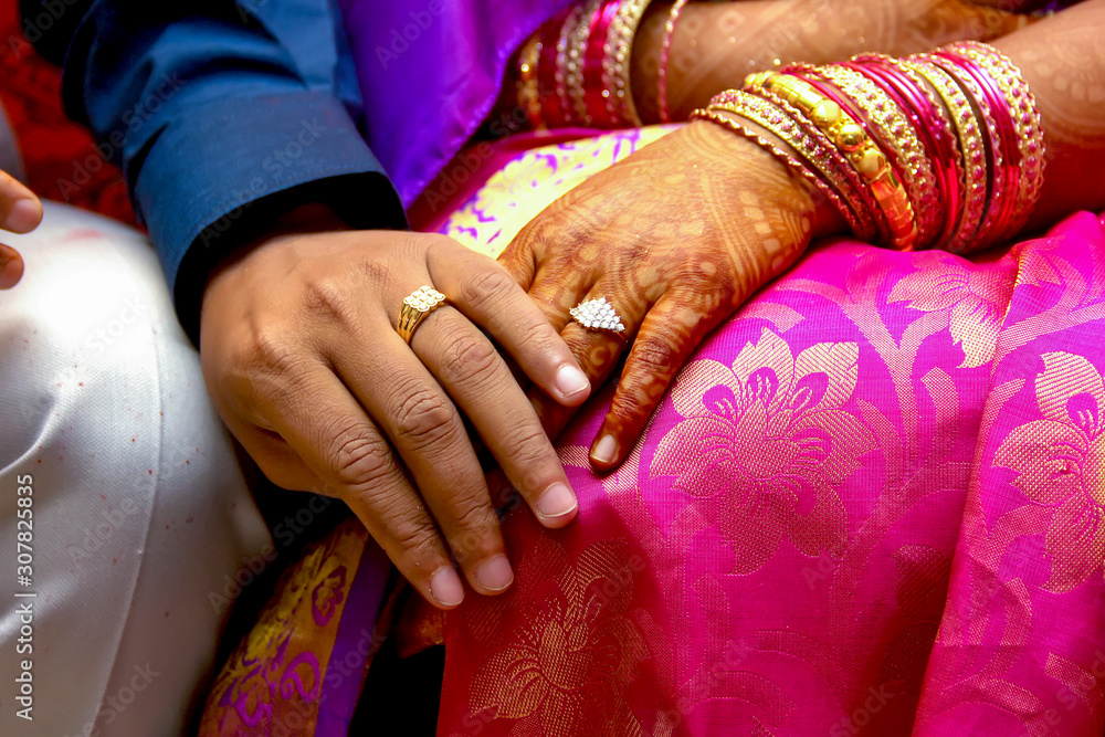 An Indian Bride and Groom Their Shows Engagement Rings during a Hindu  Wedding Ritual Stock Image - Image of indian, family: 166676575