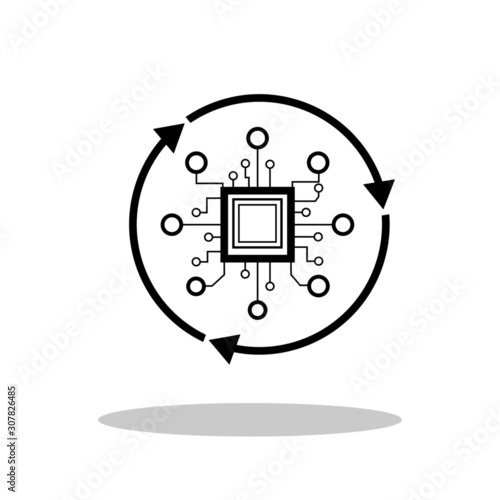 Digital Transformation icon in trendy flat style. Microchip with circular arrows symbol for your web site design, logo, app, UI Vector EPS 10. 