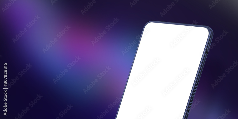 Phone mockup close-up. Pruple abstract background. Copy space beside Phone mockup close-up. Pruple abstract background. Copy space beside