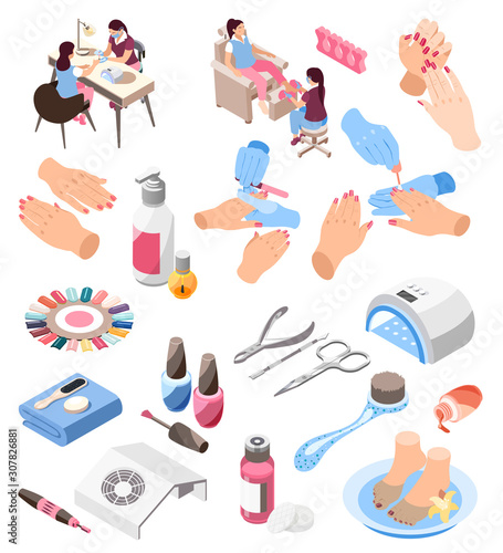 Manicure Isometric Icons Set