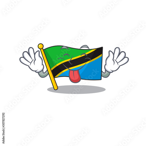 Super cute flag tanzania cartoon design with Tongue out