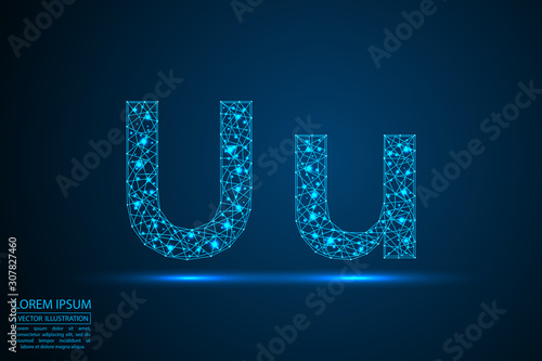 English letters abstract font consists 3d of triangles, lines, dots and connections. Vector illustration EPS 10.